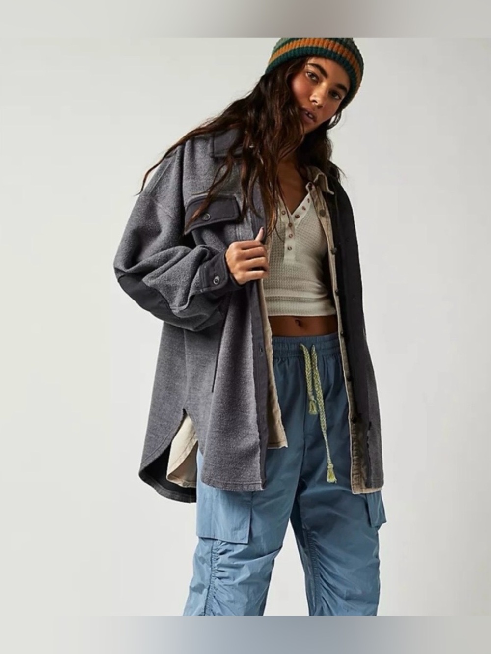 NEW Free People M Ruby Shirt Jacket in Incense Grayish Black NWOT Button Down - Picture 6 of 7